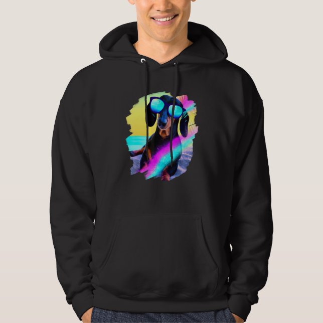 Dachshund Chiweenie Wiener Dog Chilling Beach Hoodie (Framsida)