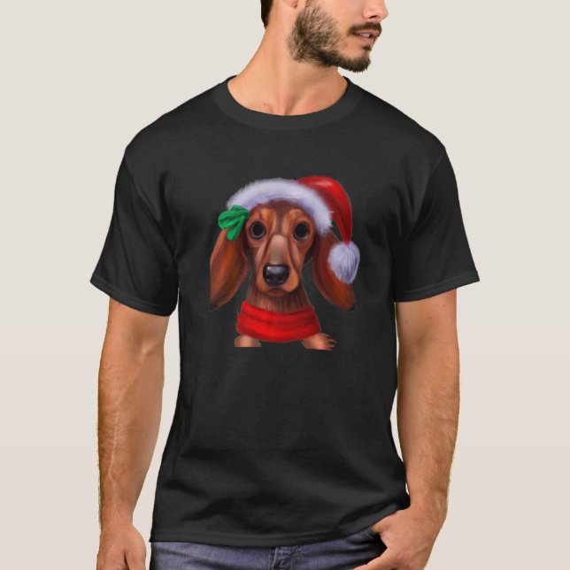 Dachshund Chiweenie Wiener Dog Santa Claus Hat Chr T Shirt (Framsida)