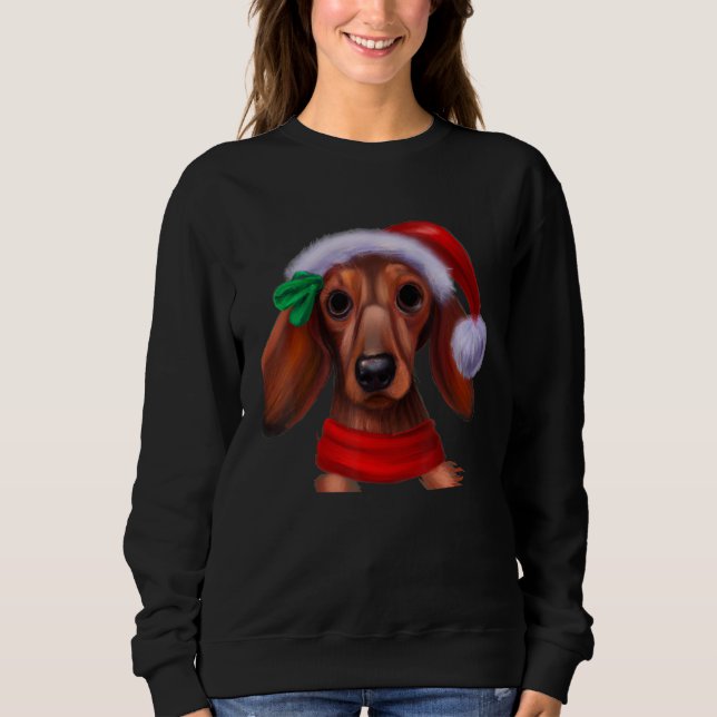 Dachshund Chiweenie Wiener Dog Santa Claus Hat Chr T Shirt (Framsida)