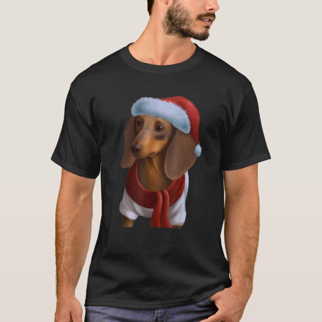 Dachshund Chiweenie Wiener Hund Jultomten Hat Chr T Shirt (Framsida)