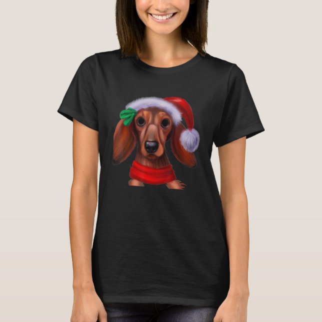 Dachshund Chiweenie Wiener Hund Jultomten Hat Chr T Shirt (Framsida)