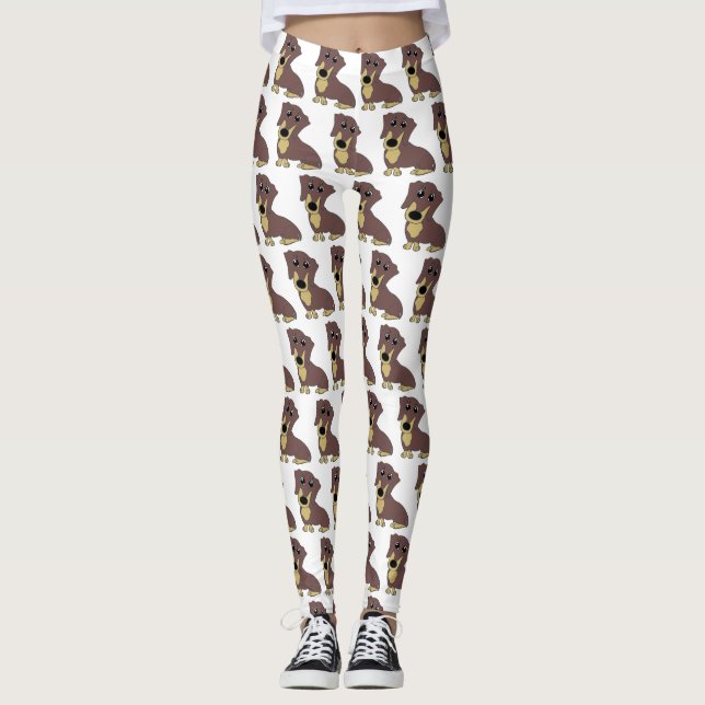 dachshund chocolate and tan cartoon leggings (Framsida)