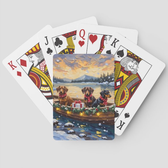 Dachshund Christmas Boat Holiday Casinokort (Baksidan)