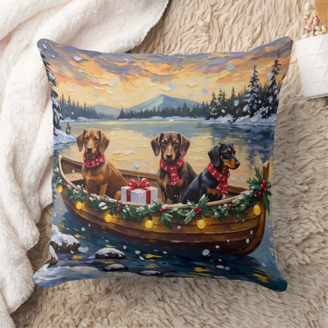Dachshund Christmas Boat Holiday Kudde (Filt)