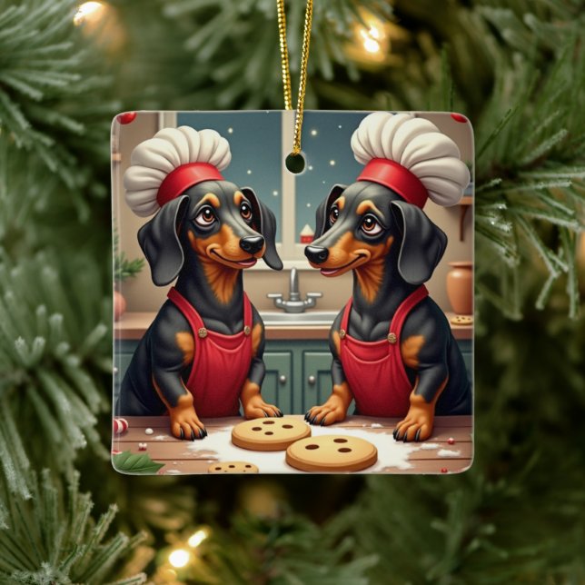 Dachshund Christmas Cookie Bakers Holiday Painting Julgransprydnad Keramik (Träd)