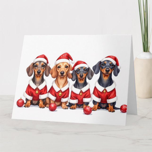 Dachshund Christmas Dress Santa Hat Kort (Framsida)