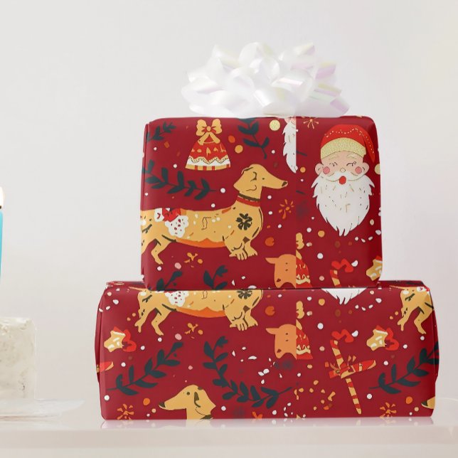 Dachshund christmas-inslagning papper presentpapper (Skapare uppladdad)