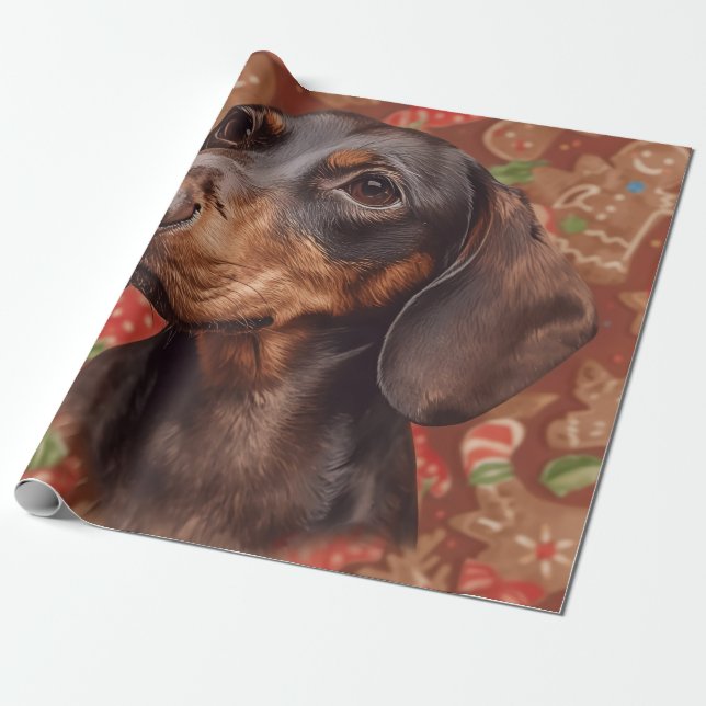 Dachshund christmas-inslagning papper presentpapper (Utrullad)