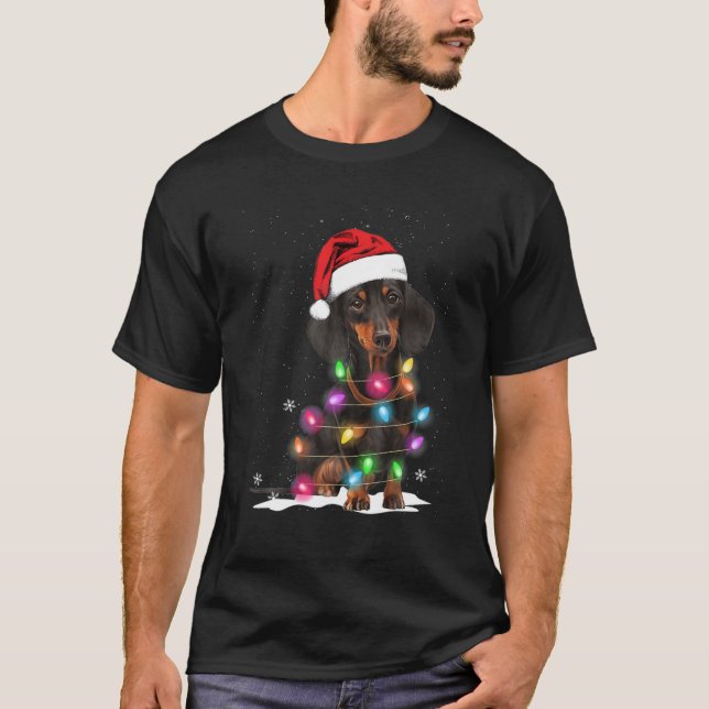 DACHSHUND CHRISTMAS LJUS MED SNÖ SWEATER T SHIRT (Framsida)