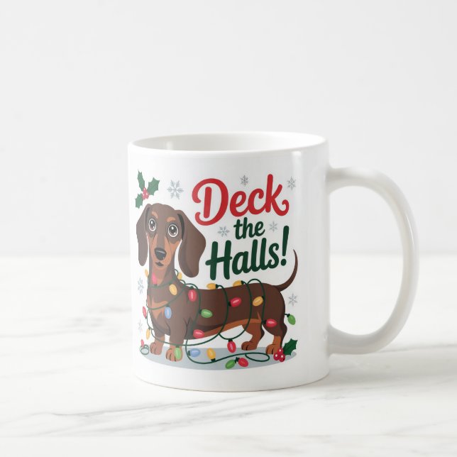 Dachshund Christmas Mug – Deck the Halls Holiday  Kaffemugg (Höger)