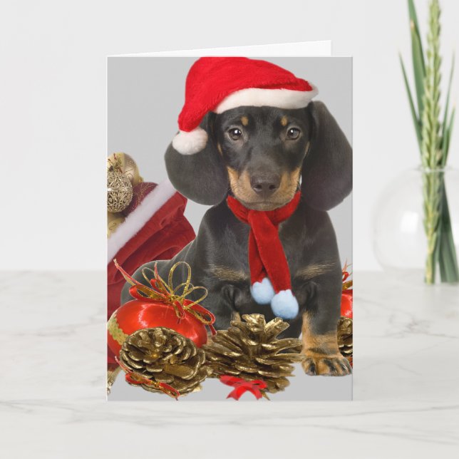 Dachshund christmas och prydnadsföremål helgkort (Framsida)