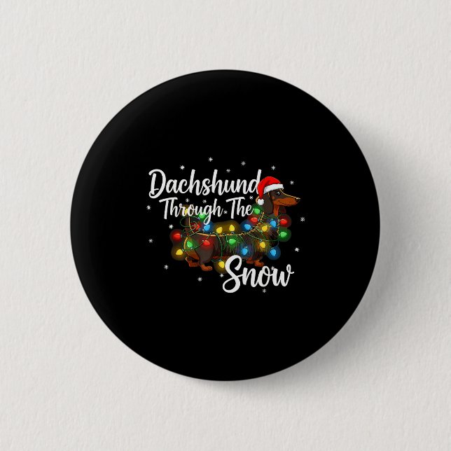 Dachshund Christmas Pajamas Shirt Dachshund Throug Knapp (Framsida)