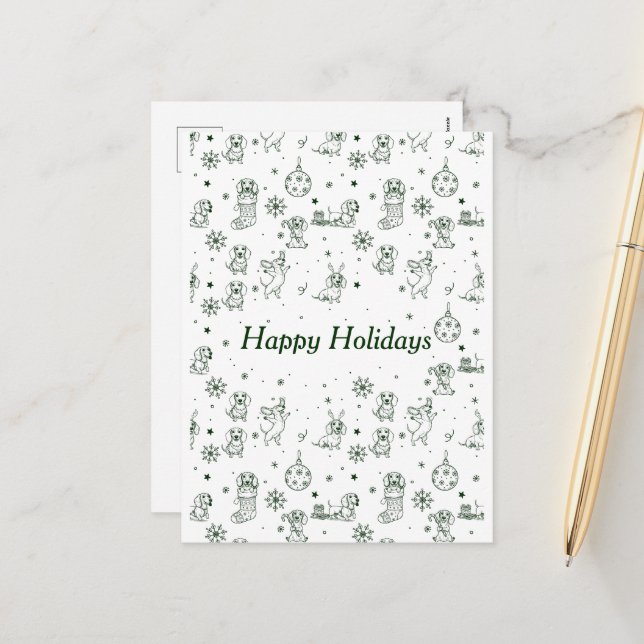 Dachshund  Christmas pattern Helg Vykort (Fram/Back In Situ)