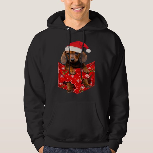 Dachshund Christmas Pocket for Wiener Doxie Hoodie (Framsida)