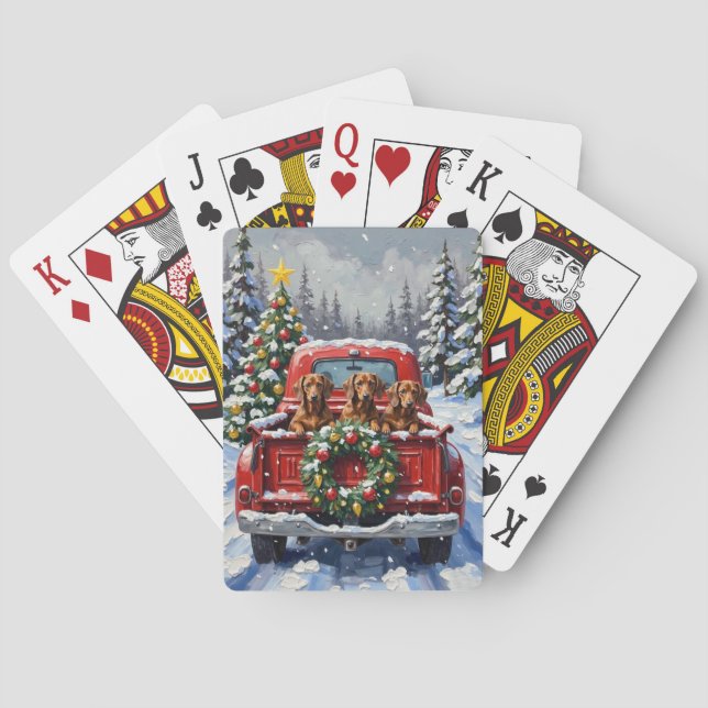 Dachshund Christmas Red Truck Holiday Casinokort (Baksidan)