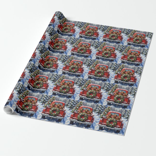Dachshund Christmas Red Truck Holiday Presentpapper (Utrullad)