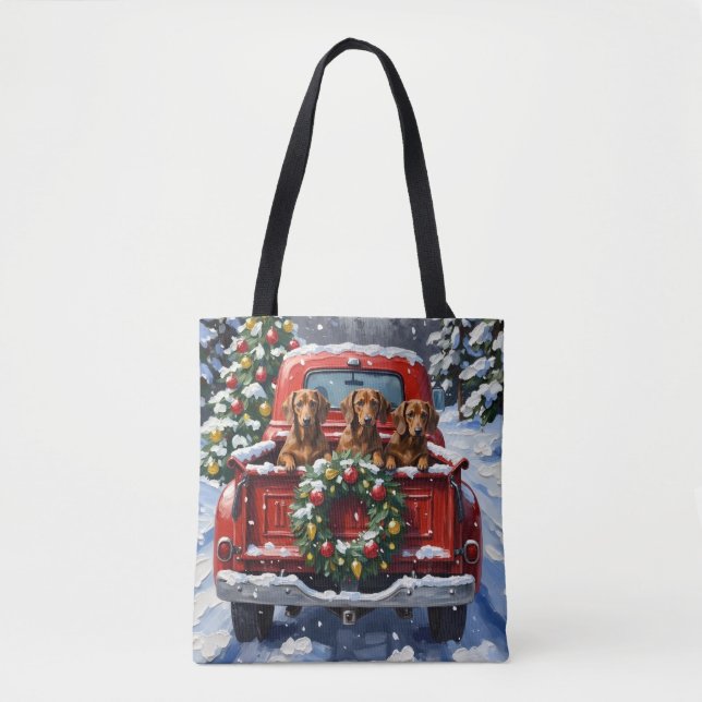Dachshund Christmas Red Truck Holiday Tygkasse (Framsida)