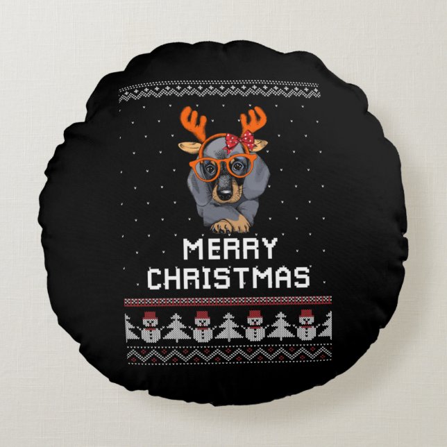 Dachshund Christmas Rund Kudde (Framsidan)