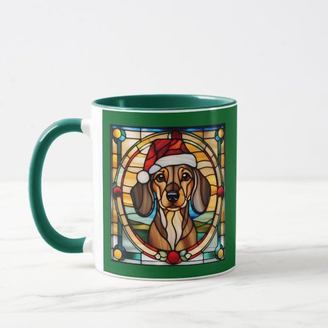 Dachshund Christmas Stained Glass Mugg (Vänster)