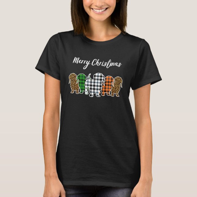 Dachshund Christmas Womens Weenie Dog Plaid T Shirt (Framsida)