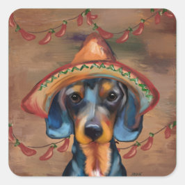 Dachshund Cinco de Mayo Fyrkantigt Klistermärke