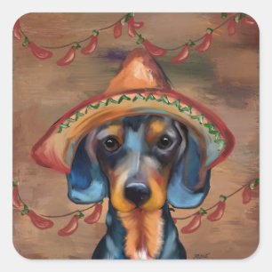 Dachshund Cinco de Mayo Fyrkantigt Klistermärke