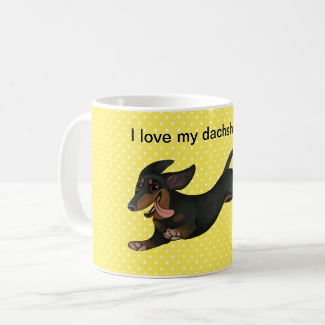 Dachshund Coffee Mugg Polka Dot Wiener Hund Kopp (Framsida vänster)
