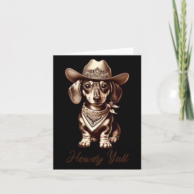 Dachshund Cowboy Cute Sausage Dog Cowboy Weiner Pu Kort (Framsida)