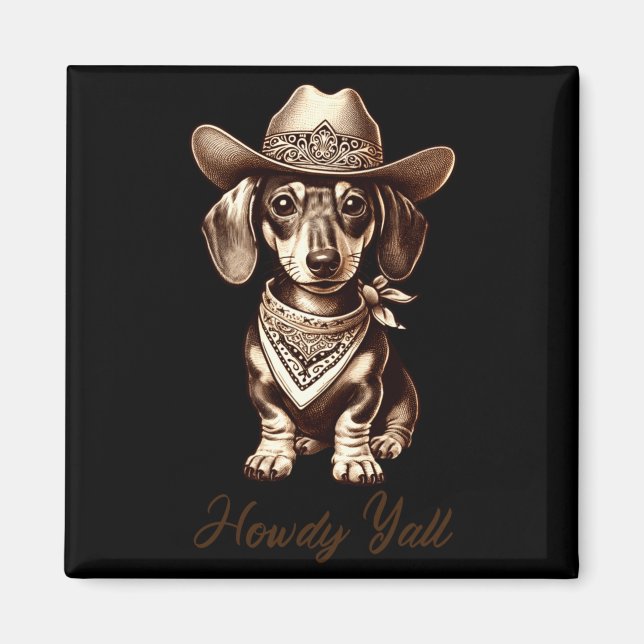 Dachshund Cowboy Cute Sausage Dog Cowboy Weiner Pu Magnet (Framsidan)