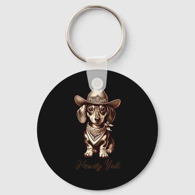 Dachshund Cowboy Cute Sausage Dog Cowboy Weiner Pu Nyckelring (Framsida)