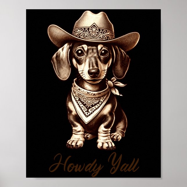 Dachshund Cowboy Cute Sausage Dog Cowboy Weiner Pu Poster (Framsidan)