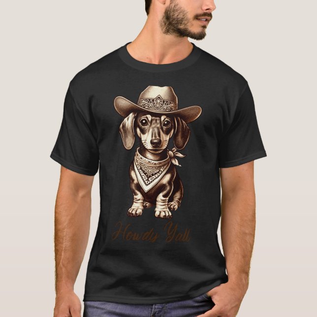 Dachshund Cowboy Cute Sausage Dog Cowboy Weiner Pu T Shirt (Framsida)