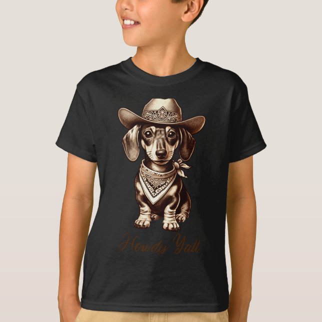 Dachshund Cowboy Cute Sausage Dog Cowboy Weiner Pu T Shirt (Framsida)