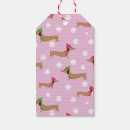 Dachshund Cute Rosa jul Snöflingor Gift Märkres Presentetikett