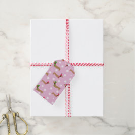 Dachshund Cute Rosa jul Snöflingor Gift Märkres Presentetikett