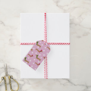 Dachshund Cute Rosa jul Snöflingor Gift Märkres  Presentetikett