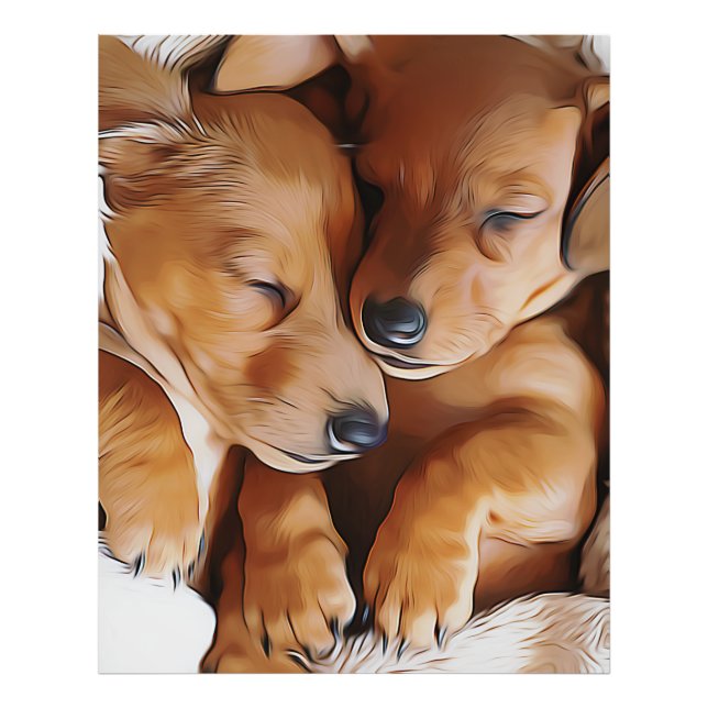 Dachshund Cute Sleeping Dachshund Puppies Birthday Fototryck (Framsidan)