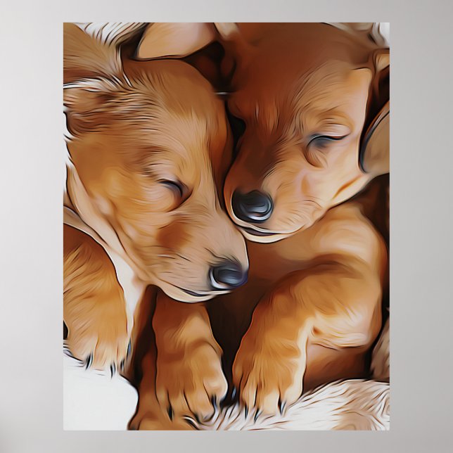 Dachshund Cute Sleeping Dachshund Puppies Birthday Poster (Framsidan)