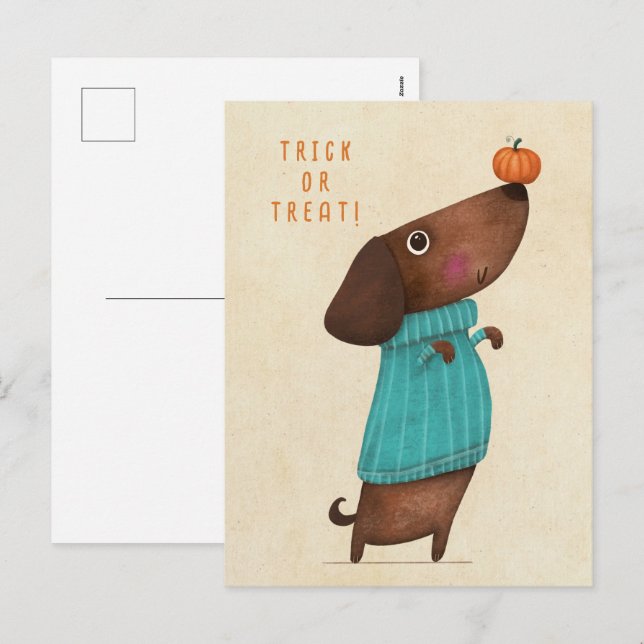 Dachshund Dachshund AutumnHalloween Fall Helg Vykort (Fram/baksida)