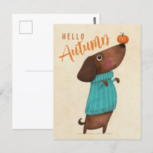 Dachshund Dachshund AutumnHalloween Fall Vykort