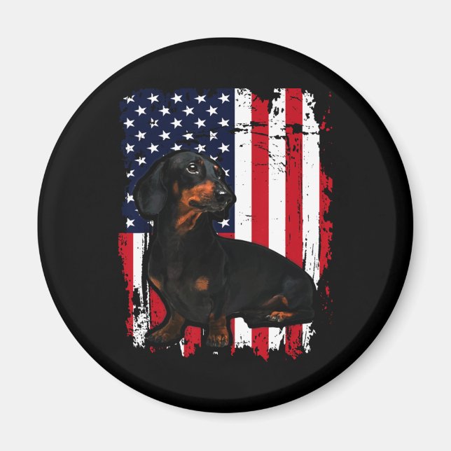 Dachshund Dachshund Flagga 4:e juli Magnet (Framsidan)