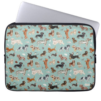 DACHSHUND DALLIANCE Akvarell Hundtryck Aqua Laptop Fodral
