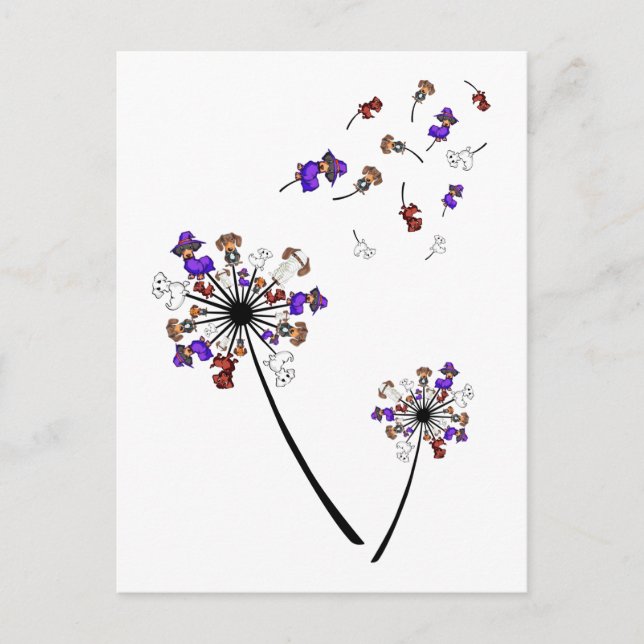 Dachshund Dandelion Flower Halloween Costume Ideas Vykort (Framsida)