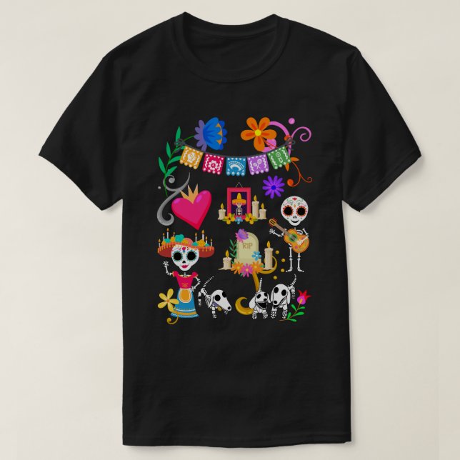 Dachshund Day of the dead Fiesta T Shirt (Design framsida)