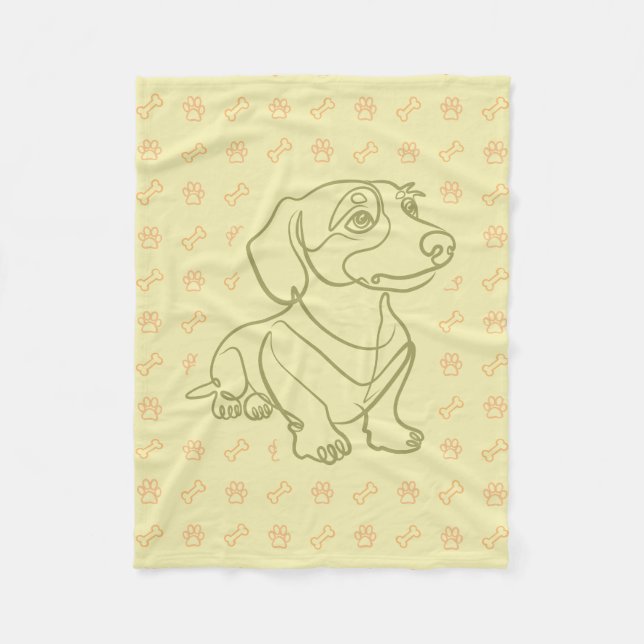 Dachshund Dekorativ Linje Konst Mönster Fleecefilt (Framsidan)