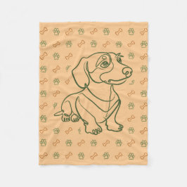 Dachshund Dekorativ Linje Konst Mönster Fleecefilt