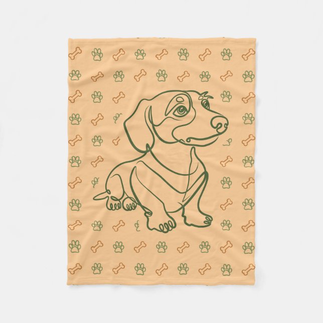 Dachshund Dekorativ Linje Konst Mönster Fleecefilt (Framsidan)
