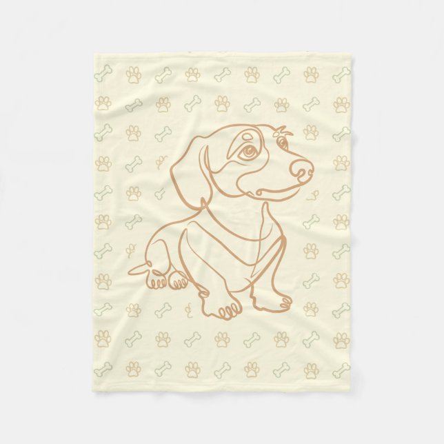 Dachshund Dekorativ Linje Konst Mönster Fleecefilt (Framsidan)