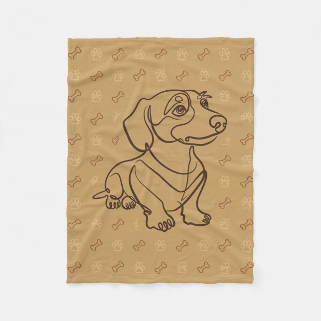 Dachshund Dekorativ Linje Konst Mönster Fleecefilt (Framsidan)