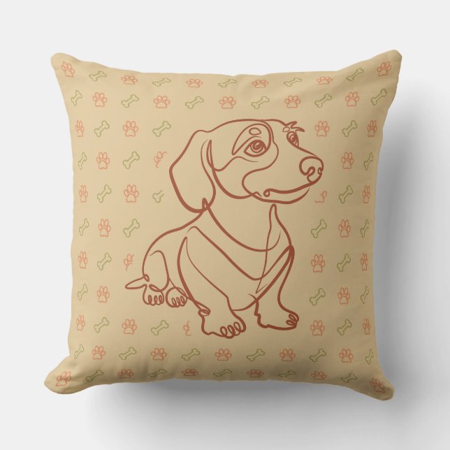 Dachshund Dekorativ Linje Konst Mönster Kudde (Framsida)